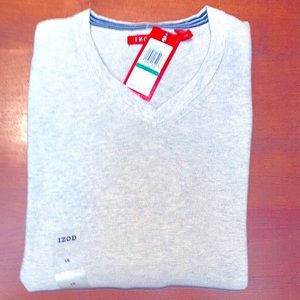 NWT Izod V-neck sweater, size large, light gray